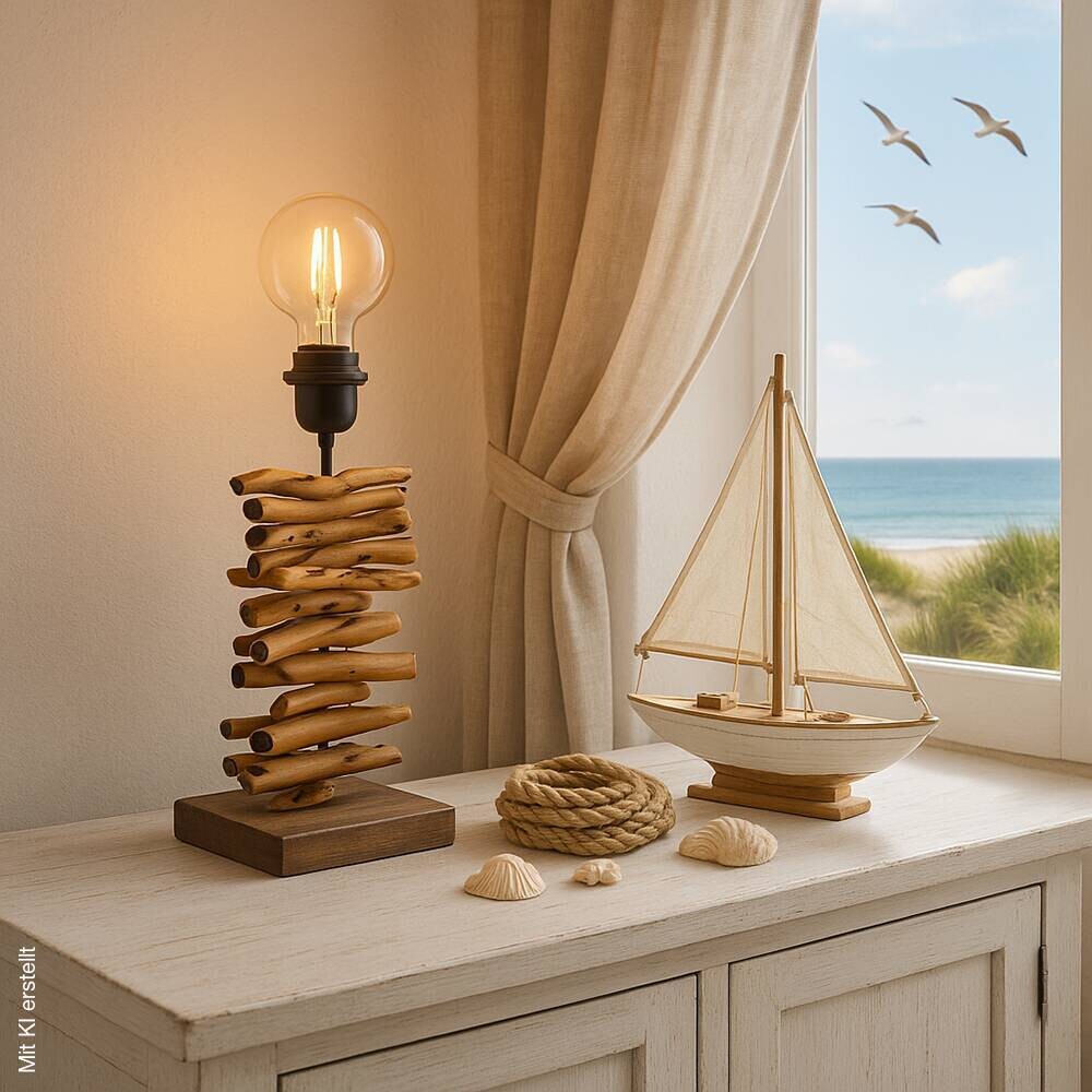 Eglo Tischlampe Seahouse braun schwarz Metall Holz B/H/L: ca. 15x40x15 cm E27 1 Brennstellen