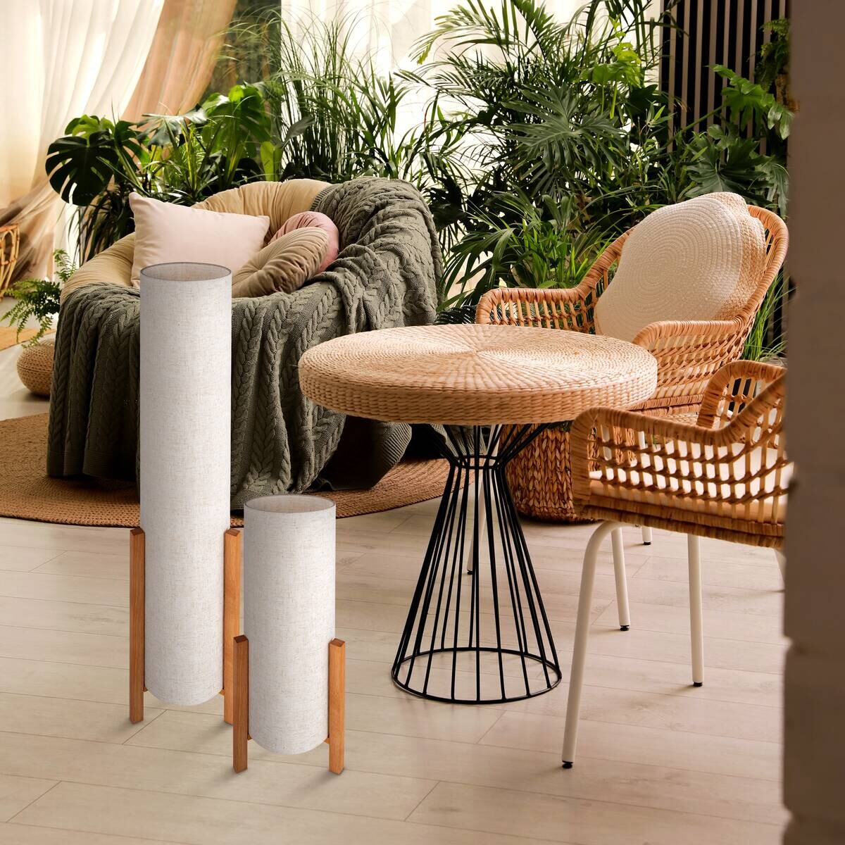 Näve Leuchten Tischleuchte 3193927 natur Textil B/H/T: ca. 22x52x22 cm E27 1 Brennstellen