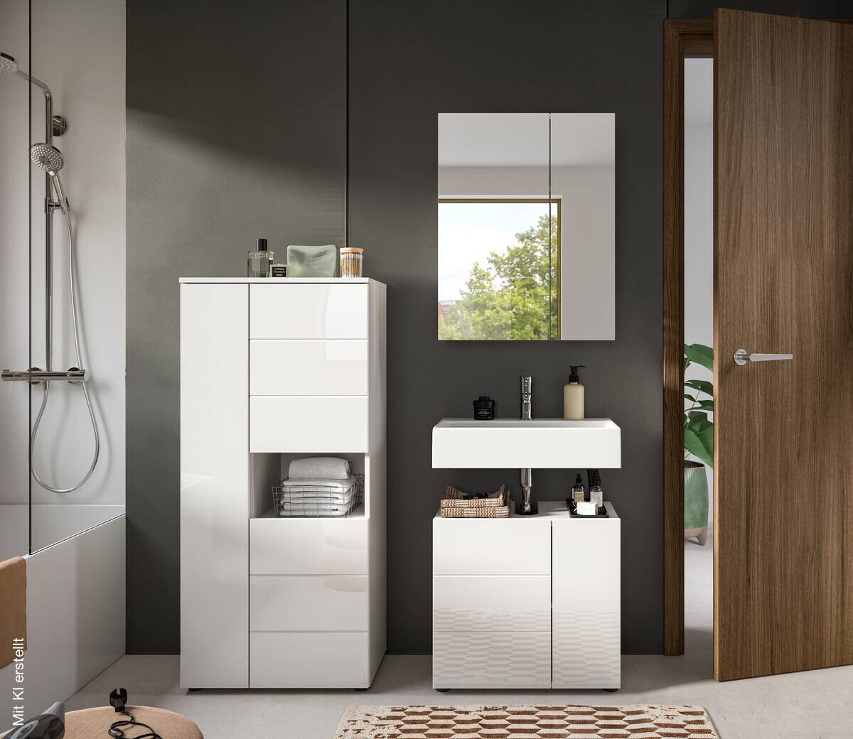 Badezimmer-Set VIRA weiß weiß Hochglanz B/H/T: ca. 135x190x34 cm