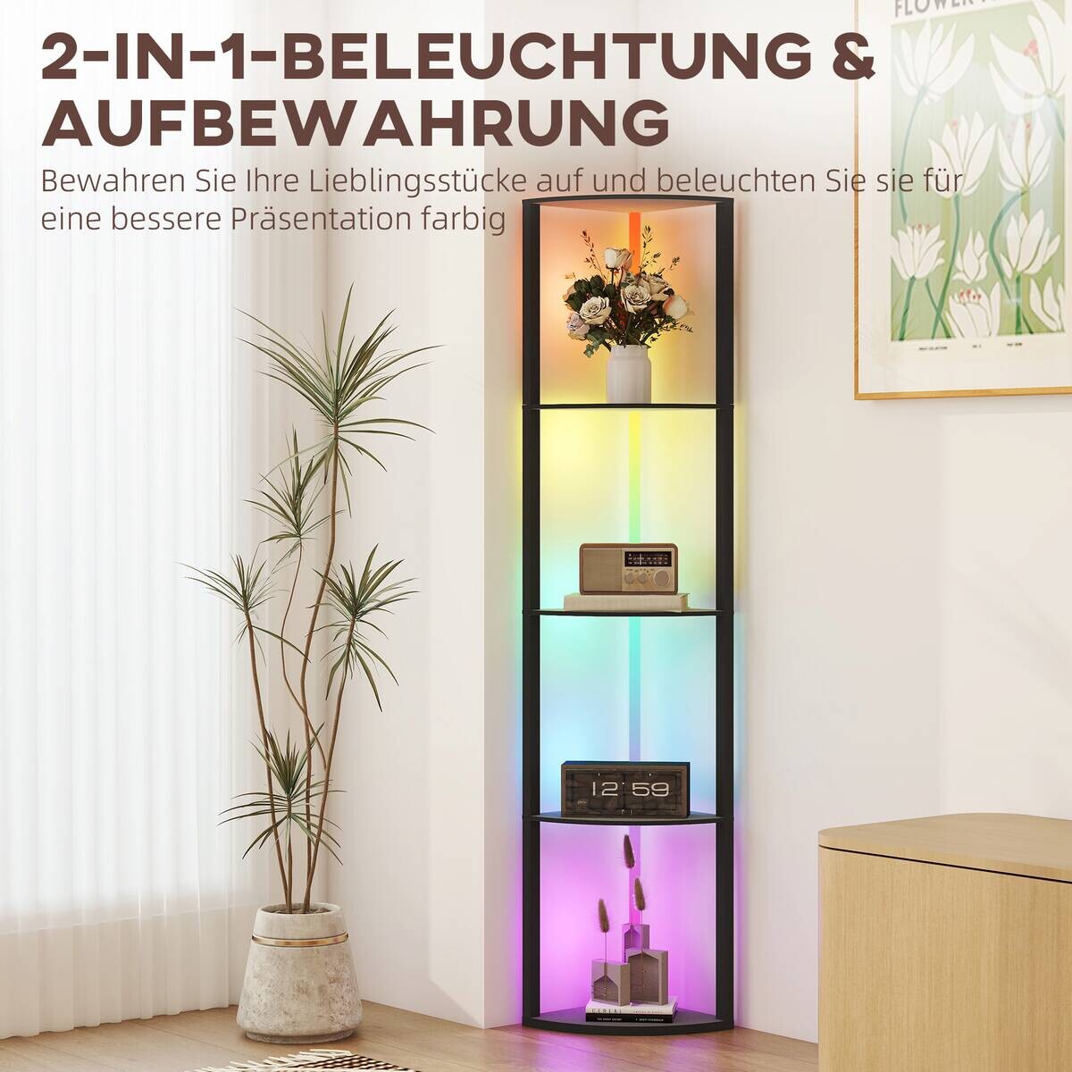 HOMCOM Stehleuchte schwarz MDF B/H/L: ca. 29,5x163x42 cm