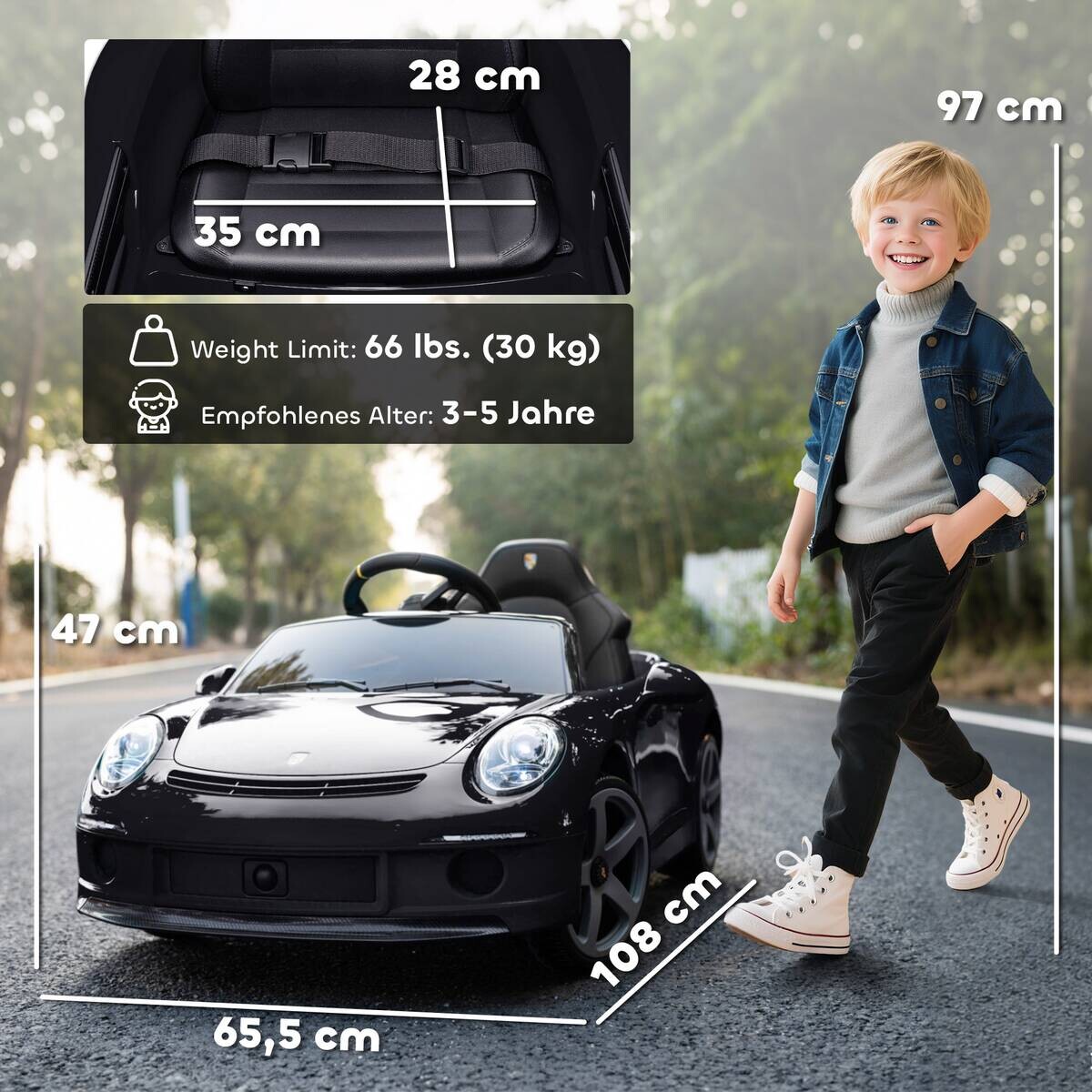 AIYAPLAY Kinder Elektroauto schwarz B/H/L: ca. 65,5x47x108 cm