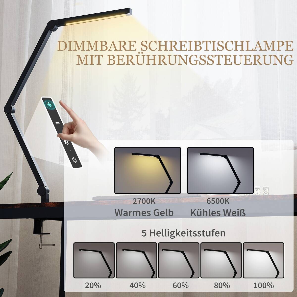HOMCOM Tischleuchte schwarz Aluminium Kunststoff B/H/L: ca. 3,8x5,5x121,5 cm