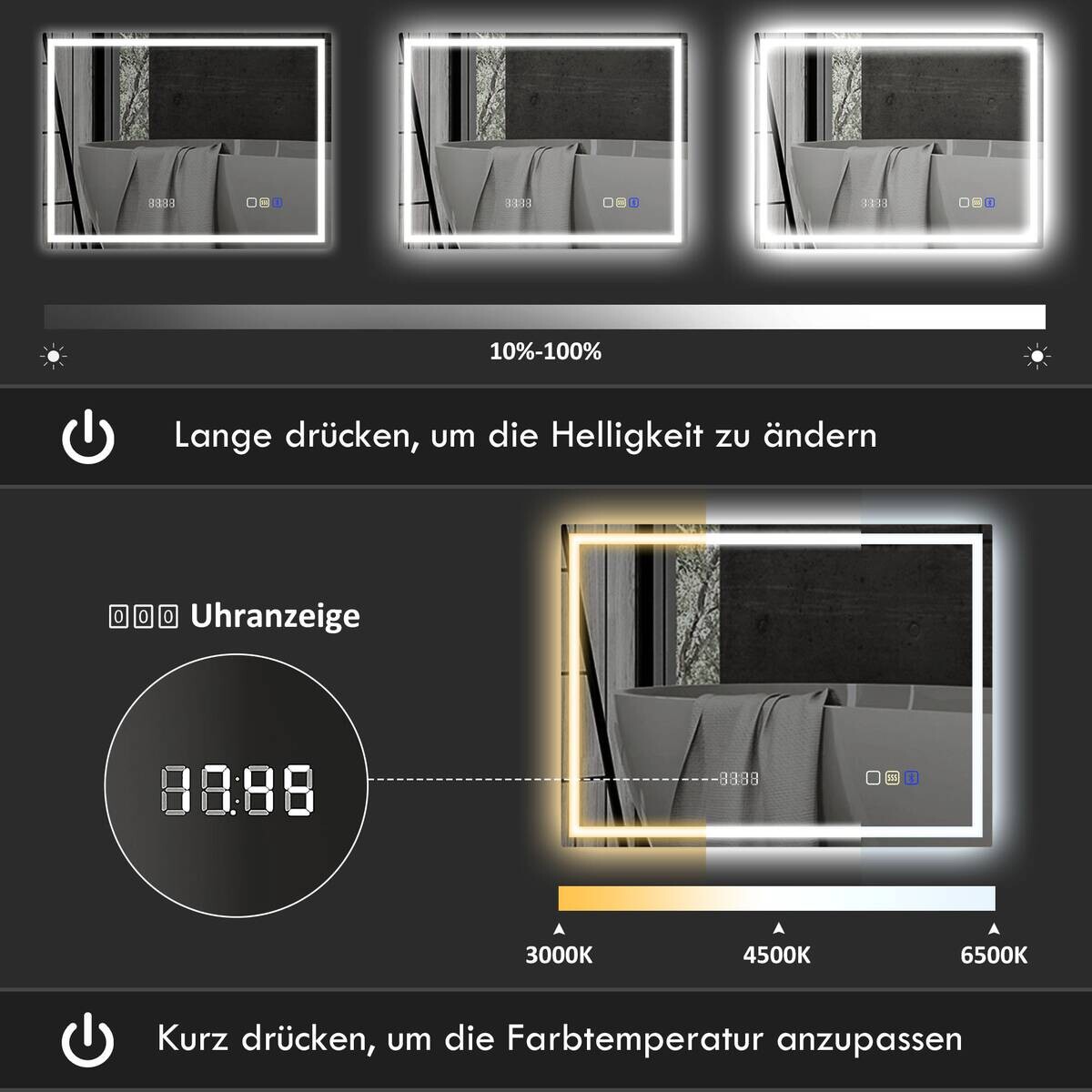 HOMCOM LED-Bad-Spiegel silber B/H/L: ca. 80x3,5x100 cm
