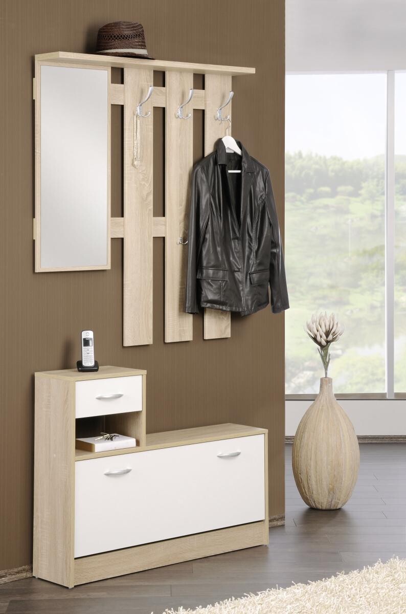Garderobe Rudolf Eiche Sonoma Nachbildung weiß B/H/T: ca. 100x180x25 cm