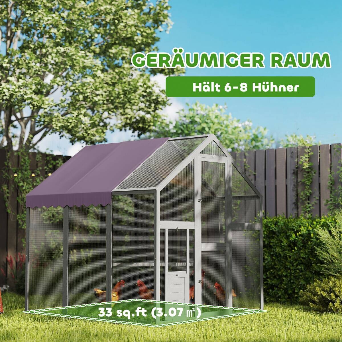 PawHut Hühnerstall grau Holz B/H/L: ca. 183x182x168 cm