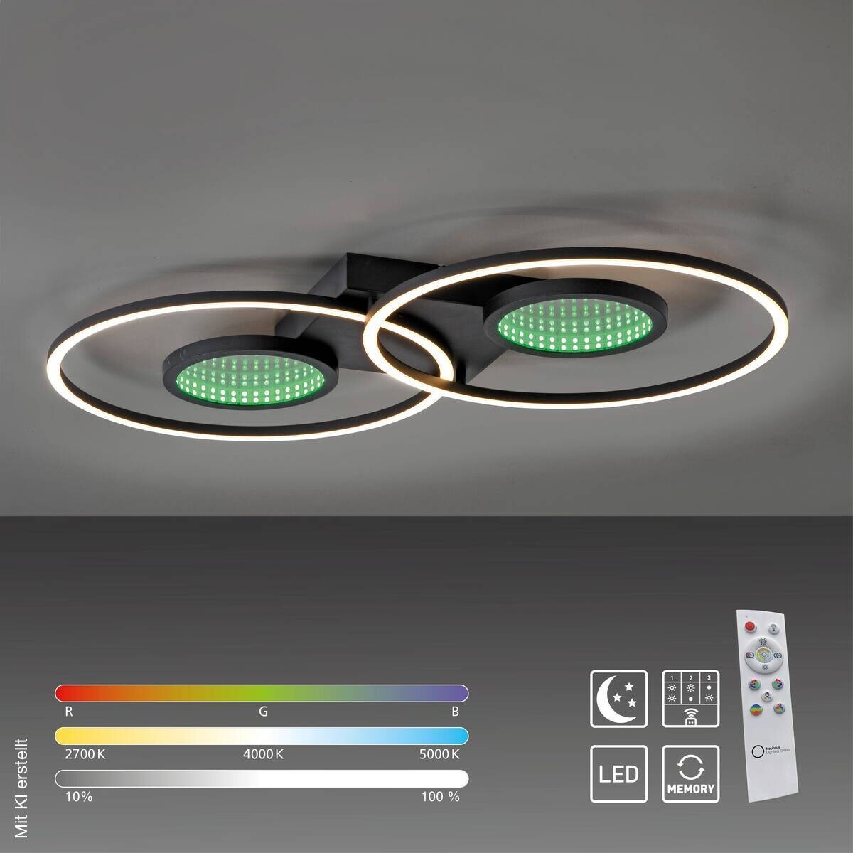 Just Light LED-Deckenleuchte Tunel schwarz weiß Kunststoff Aluminium H/L: ca. 7x70 cm 2 Brennstellen