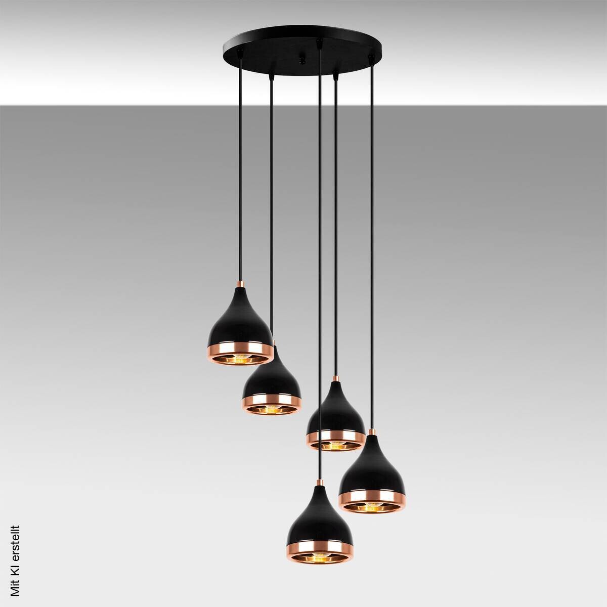 Opviq Pendelleuchte Yildo-7005 schwarz Kupfer B/H/T/L/D: ca. 43x135x43x43x43 cm E27 5 Brennstellen
