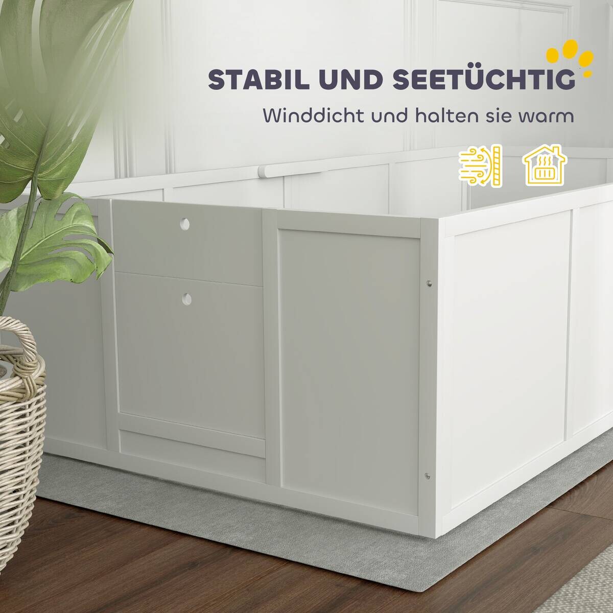 PawHut Wurfkiste für Welpen weiß MDF B/H/L: ca. 96x48x196 cm