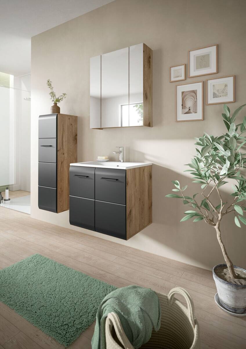 Badezimmer-Set Ice Nox Oak Nachbildung schwarz matt B/H/T: ca. 60x185x46 cm