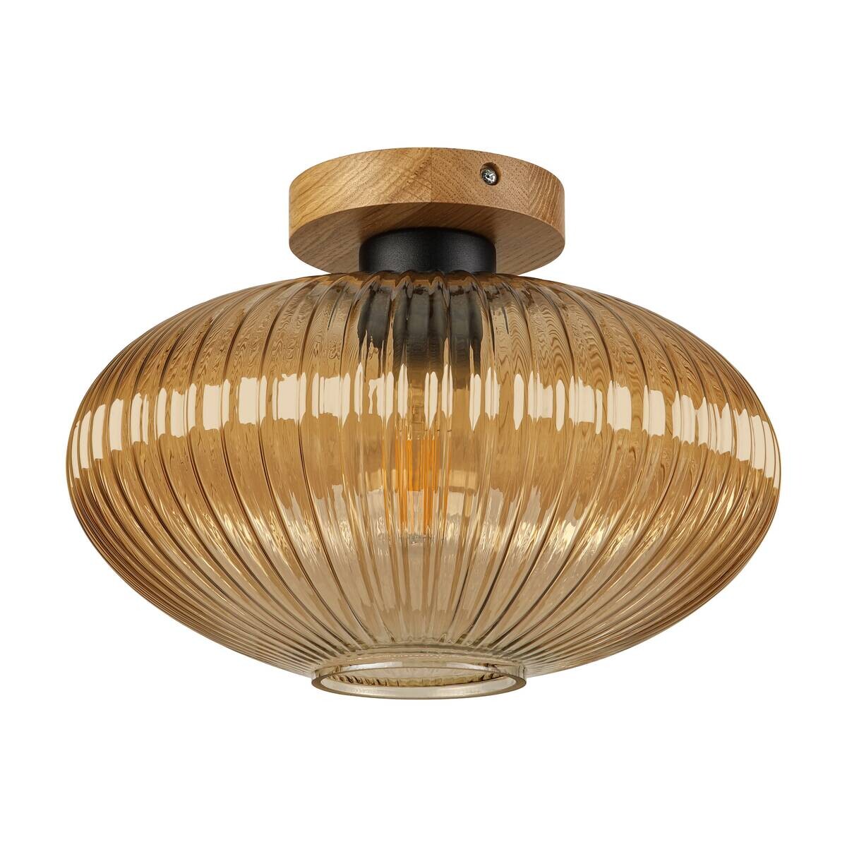 Lamkur Deckenleuchte Eiche gold Glas Eiche B/H/L: ca. 29x22x29 cm E27 1 Brennstellen