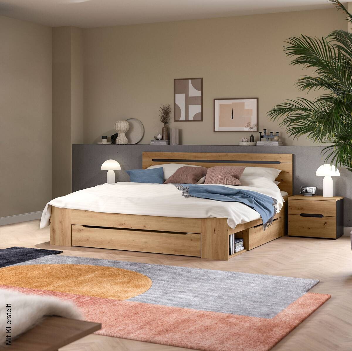 Schlafzimmer CANU, Set basaltgrau Artisan Nachbildung B/H/T: ca. 284x87x205 cm