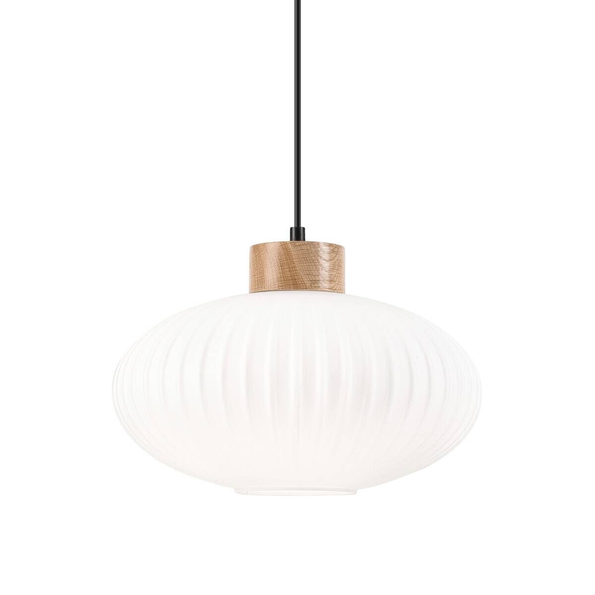 Lamkur Hängeleuchte Harmony Eiche weiß Glas Holz B/H/L: ca. 30x102x30 cm 1 Brennstellen