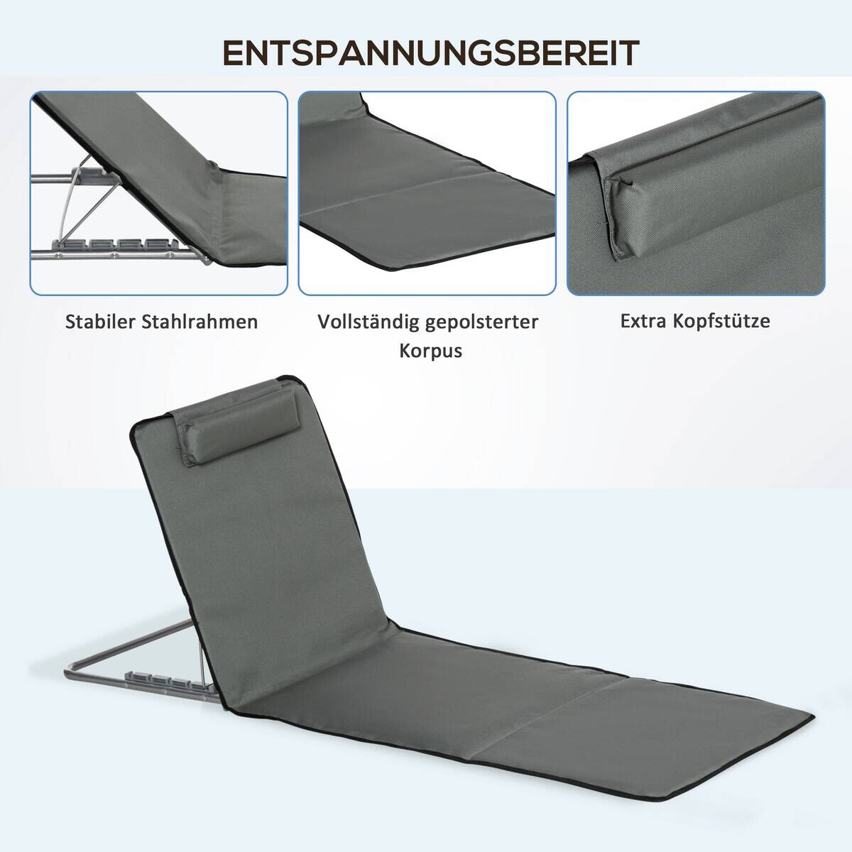 Outsunny Strandliege 2er Set grau Stahl B/H/L: ca. 53x35x124 cm