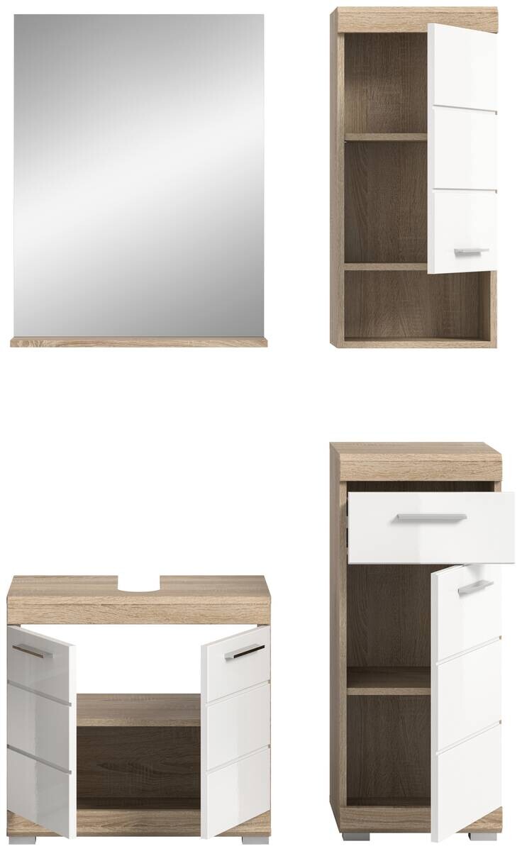 Badezimmer-Set Lambada Eiche Sonoma Nachbildung weiß Hochglanz B/H/T: ca. 112x191x34 cm