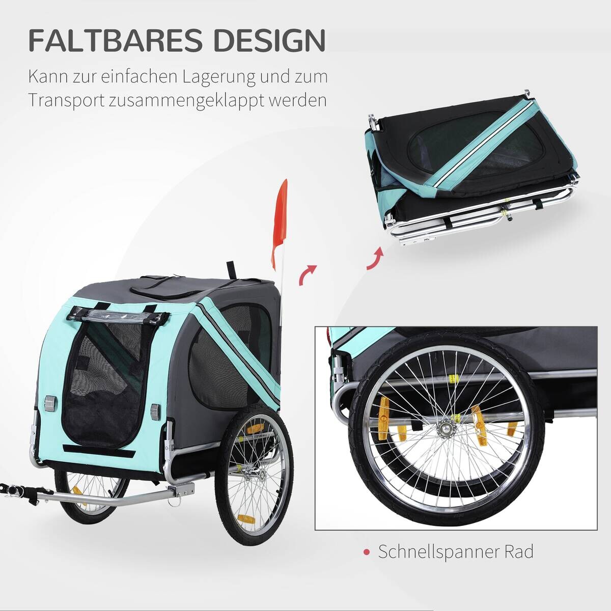 PawHut Fahrradanhänger grau grau B/H/L: ca. 73x130x90 cm