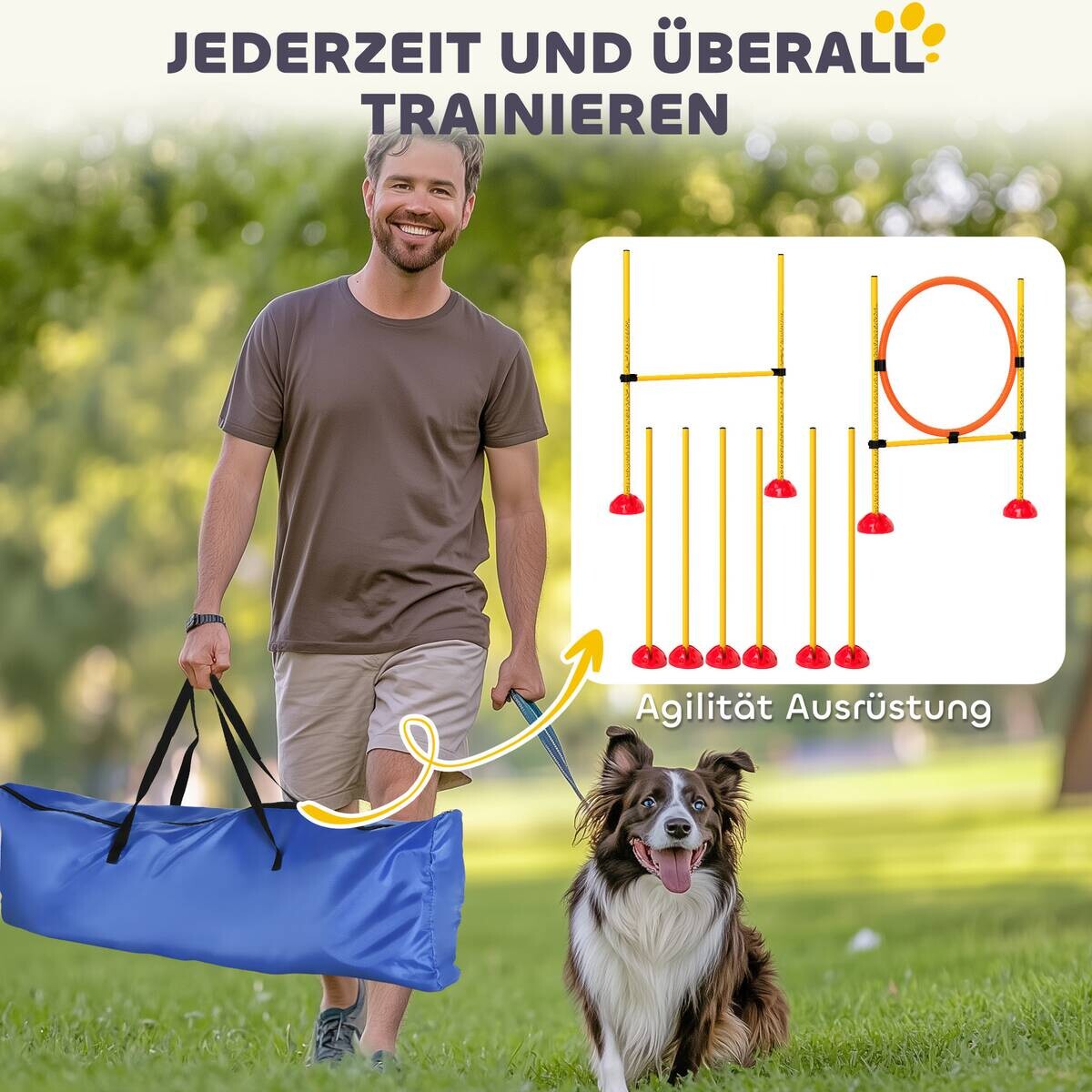 PawHut Hund Agility Set gelb Kunststoff B/H/L: ca. 19,5x103x124 cm