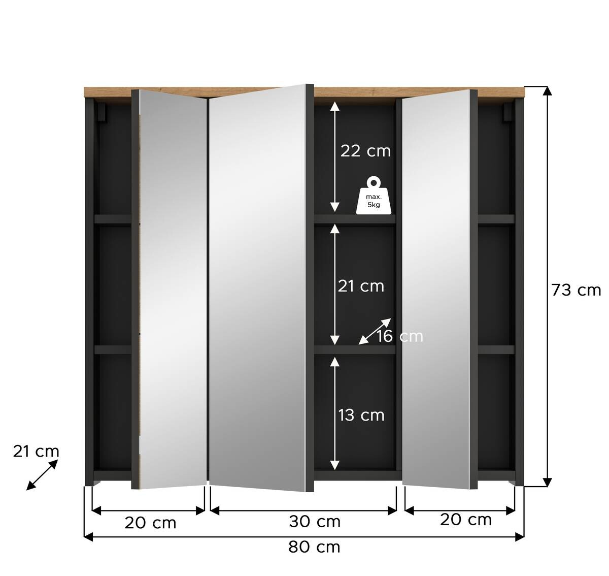 Spiegelschrank Canu Basalt Eiche Artisan Nachbildung B/H/T: ca. 80x73x21 cm