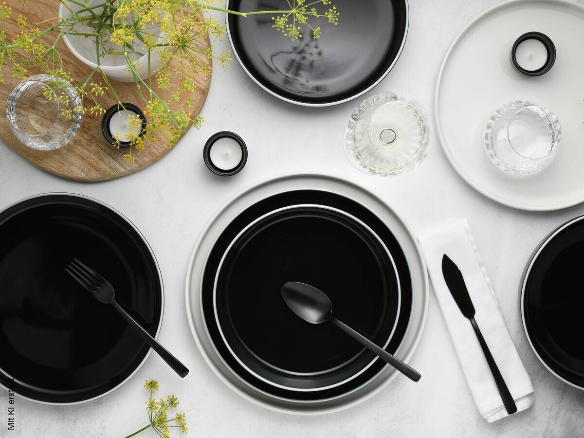 CreaTable Tafelservice Nordic Gourmet schwarz Steinzeug 12 tlg.