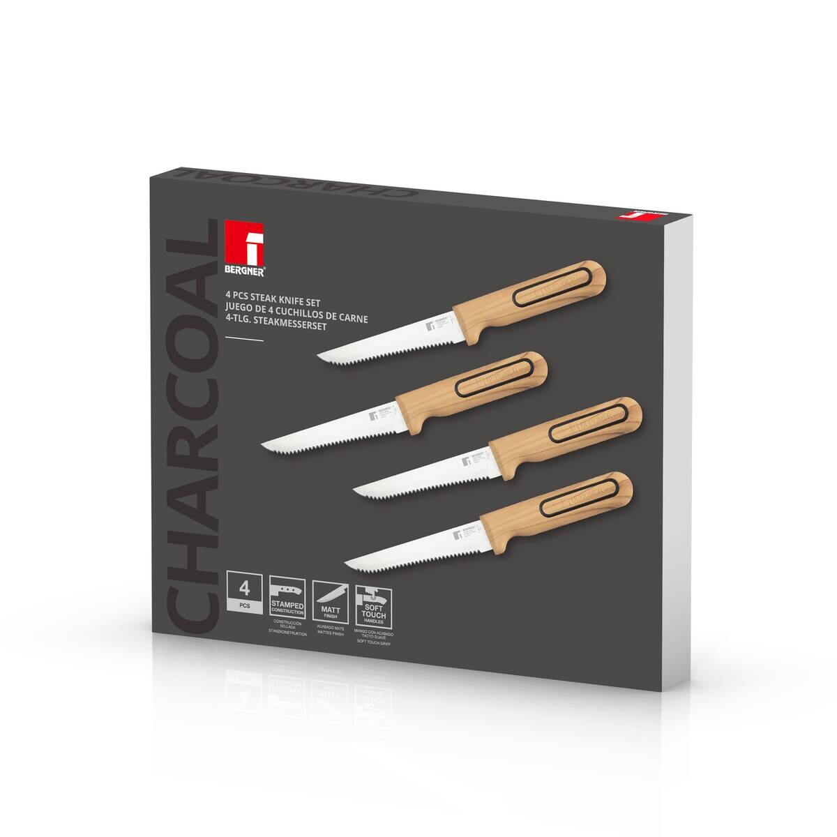 BERGNER Steakmesser-Set CHARCOAL silber Edelstahl B/H/L: ca. 17x2,8x25 cm