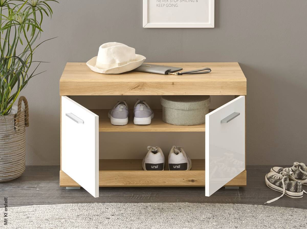 Sitzbank Nola Eiche Artisan Nachbildung weiß Hochglanz B/H/T: ca. 80x49x38 cm