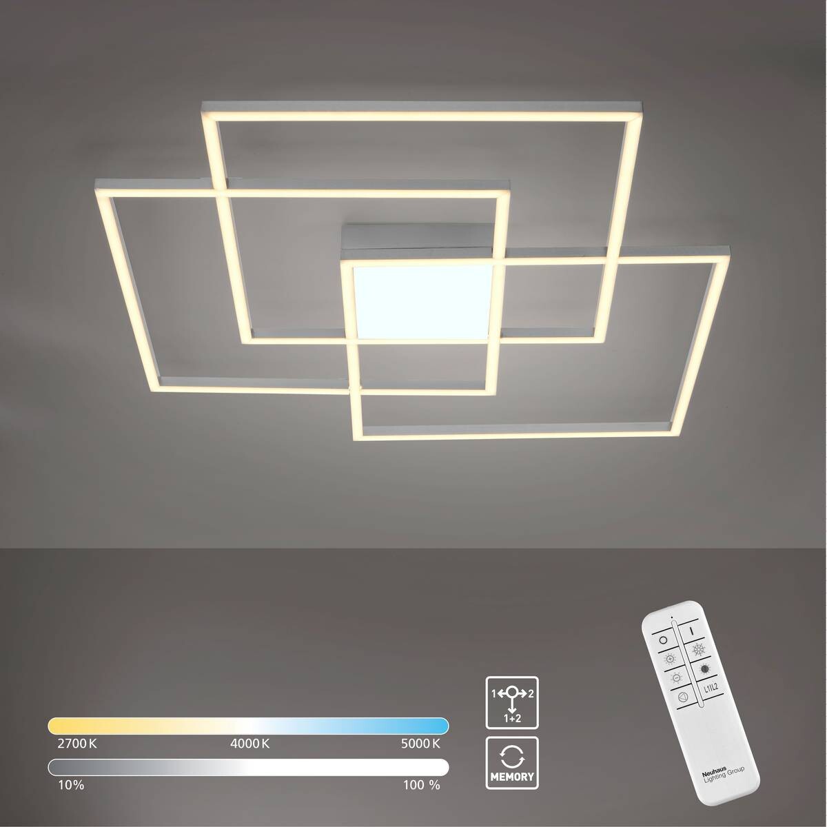 Just Light LED-Deckenleuchte AMIN 14713-55 stahlfarbig Edelstahl Kunststoff Aluminium B/H/T: ca. 75x6x75 cm 4 Brennstellen