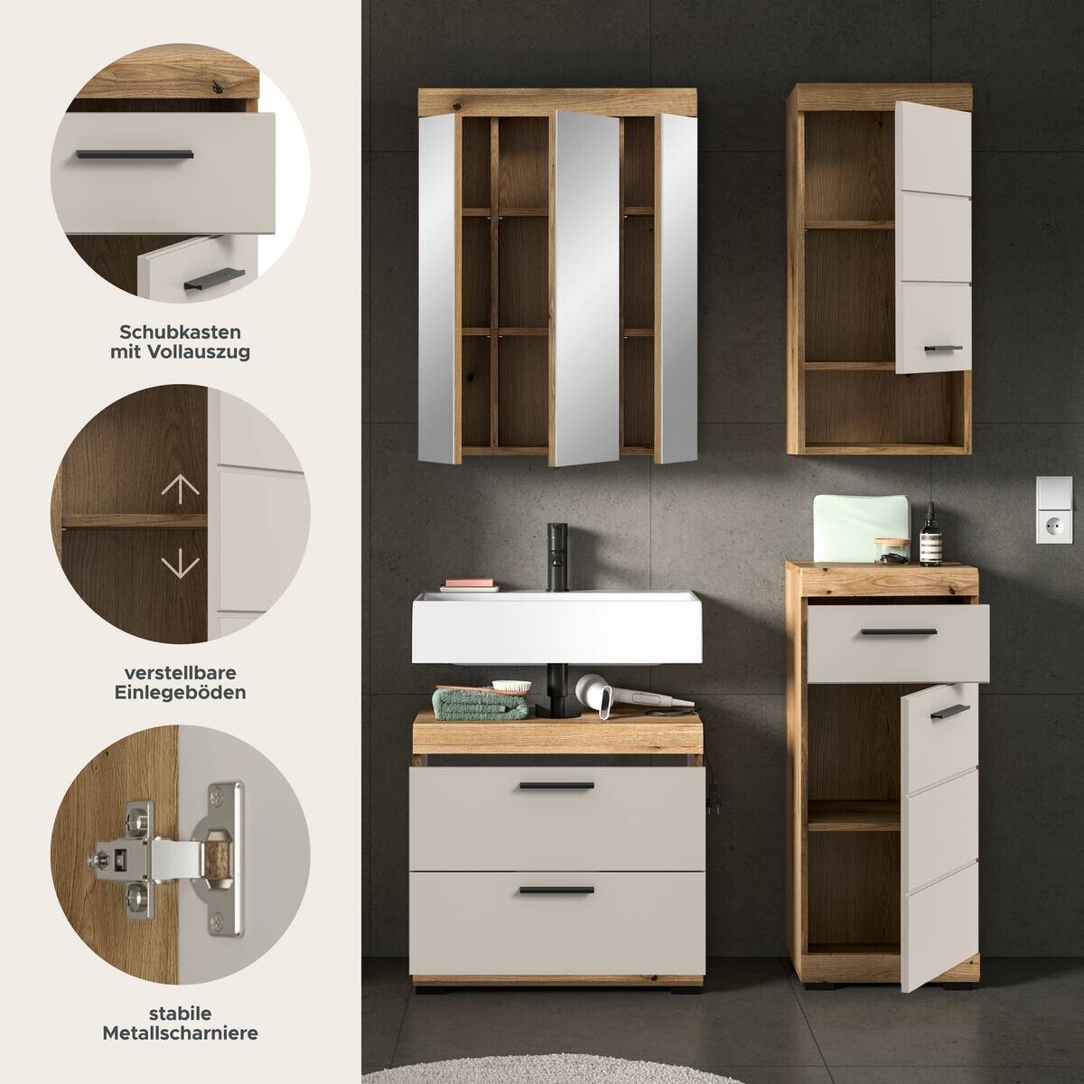 Badezimmer-Set Scout Evoke Oak Nachbildung Kaschmirgrau Nachbildung B/H/T: ca. 112x191x34 cm