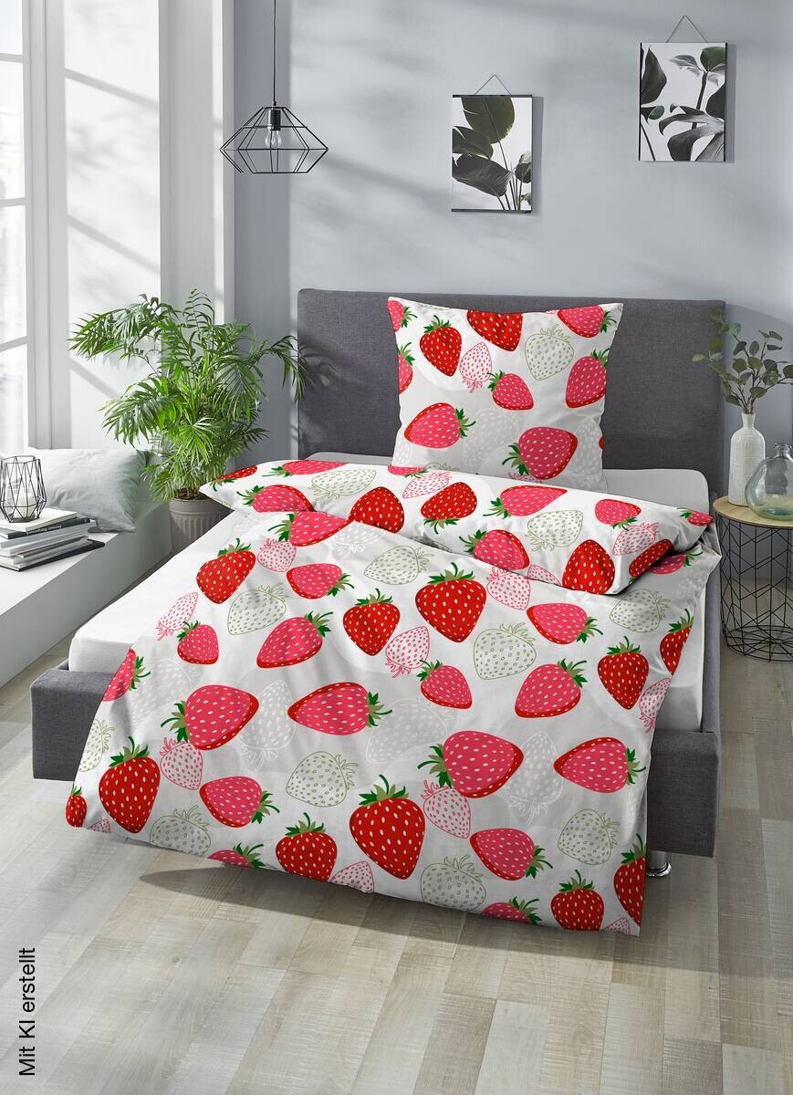Microfaser Bettwäsche weiß rot 100% Polyester B/L: ca. 135x200 cm
