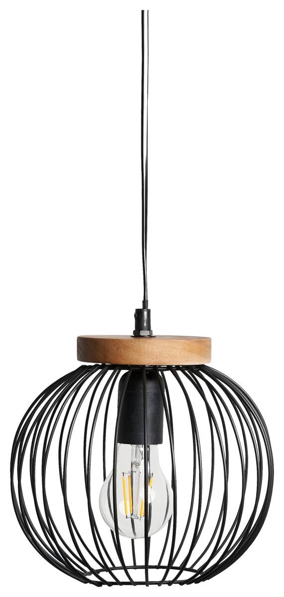 Hölscher Leuchten Pendelleuchte 021 821 schwarz natur Metall Holz H/D: ca. 150x20 cm E27 1 Brennstellen