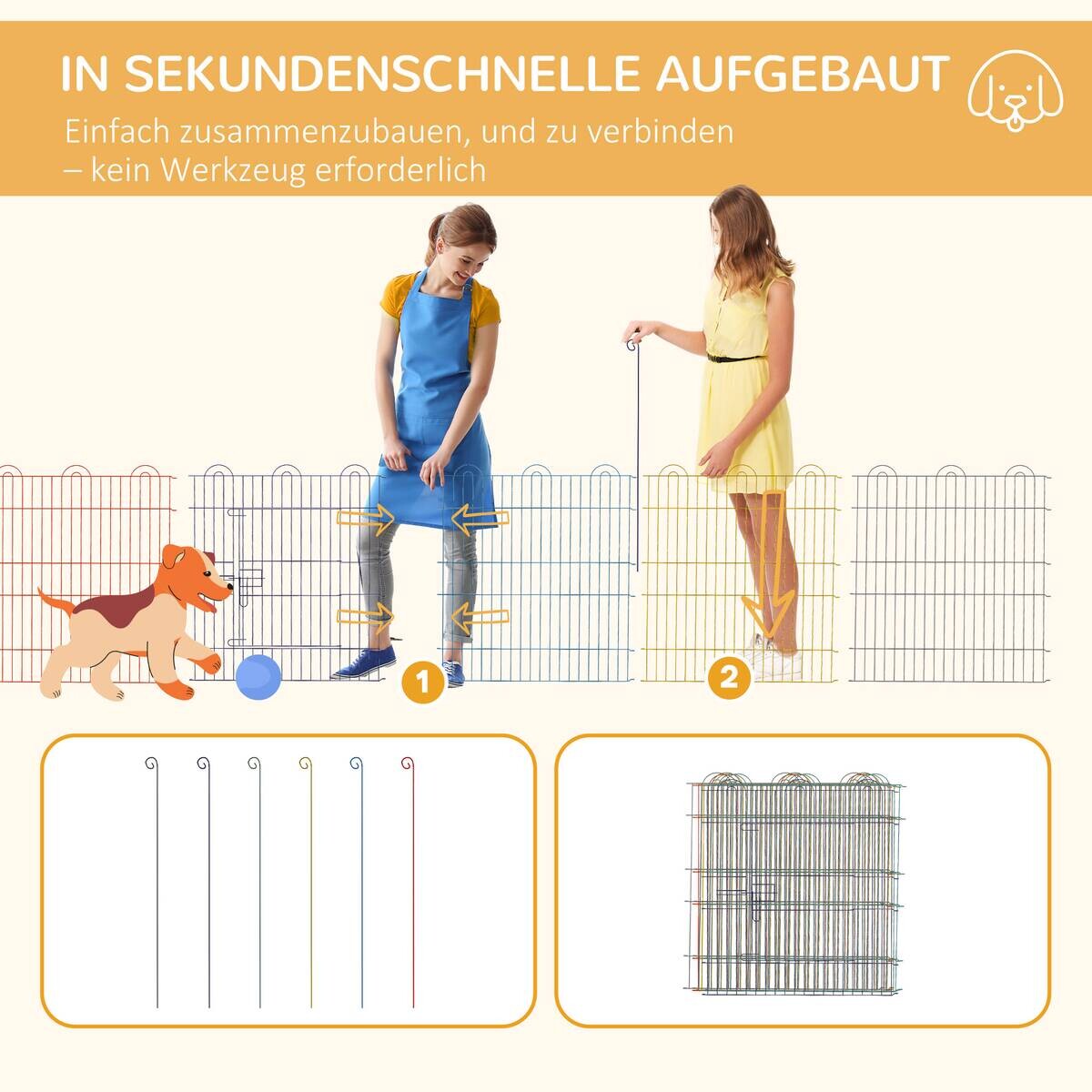 PawHut Welpenauslauf bunt Metall B/H/L: ca. 120x60x120 cm