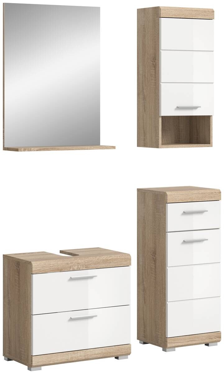 Badezimmer-Set Lambada Eiche Sonoma Nachbildung weiß Hochglanz B/H/T: ca. 112x191x37 cm