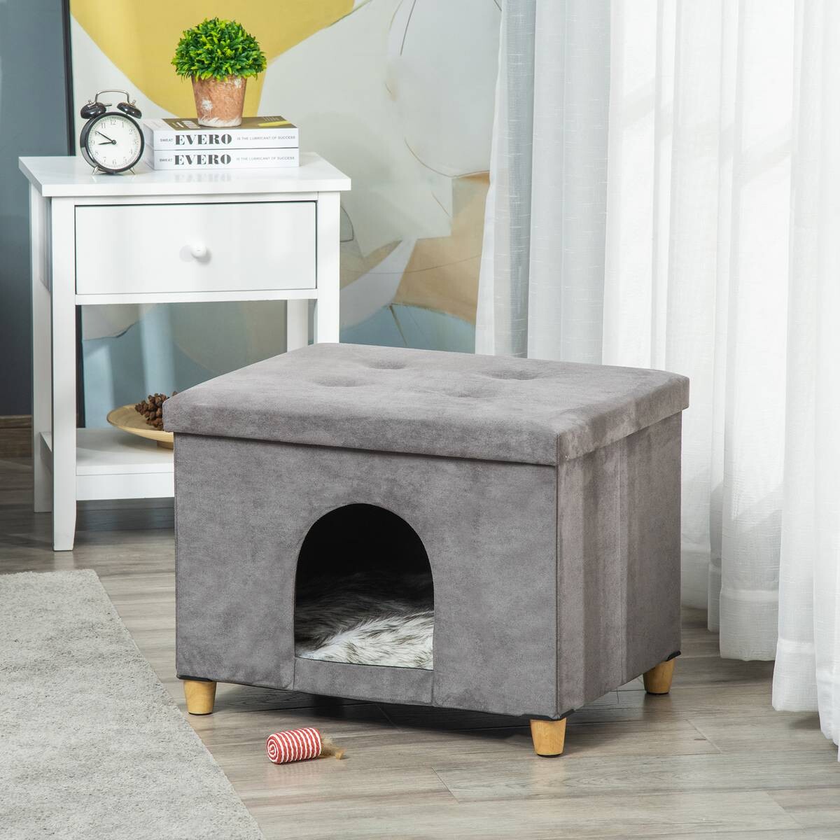 PawHut Katzenhaus grau Polyester B/H/L: ca. 45x44,5x60 cm