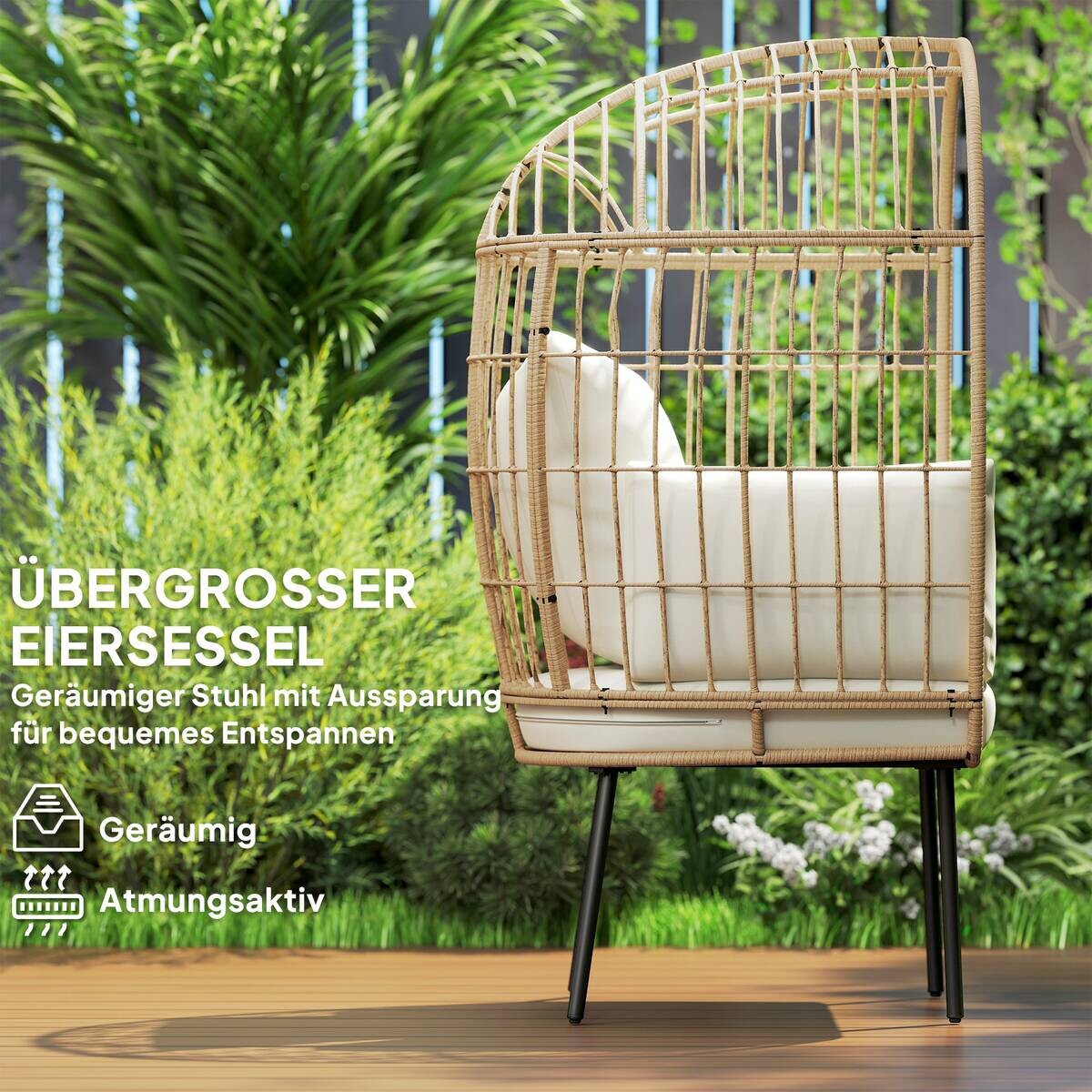 Outsunny Rattansessel beige Polyethylen B/H/L: ca. 80x155x95 cm