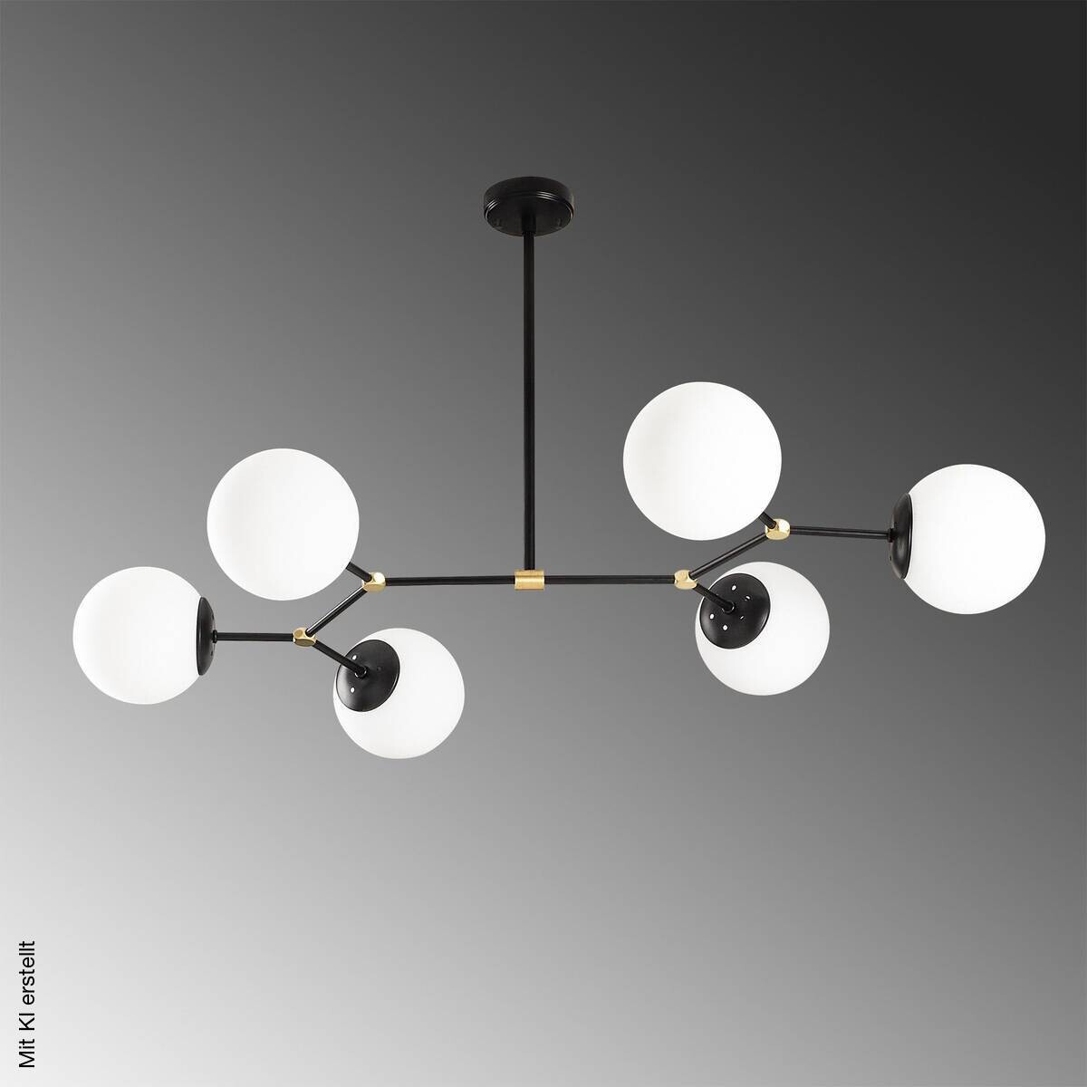 Opviq Pendelleuchte Damar-6321 weiß schwarz Glas Eisen B/H/T/L: ca. 100x48x58x100 cm E27 6 Brennstellen