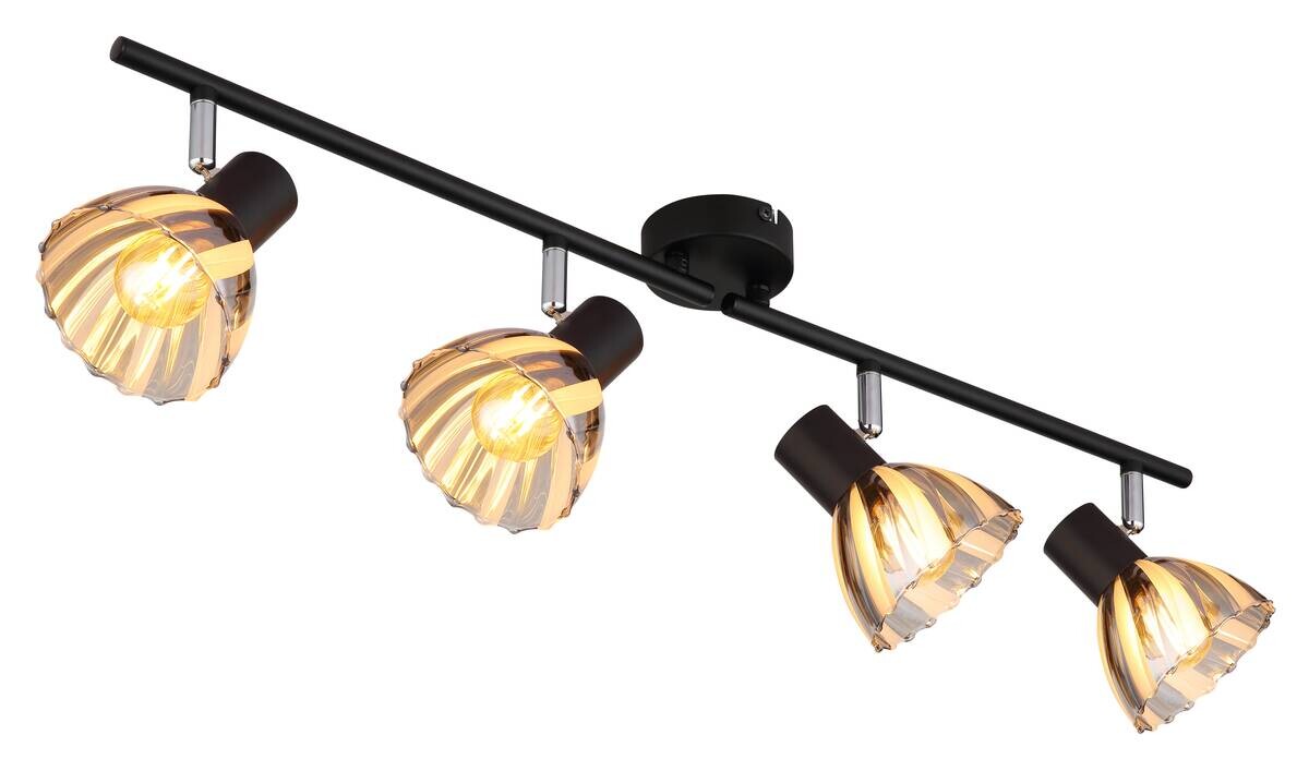 GLOBO Strahler mattschwarz Satiniert Rauch Metall Glas B/H/T: ca. 70x19x35 cm E14 4 Brennstellen