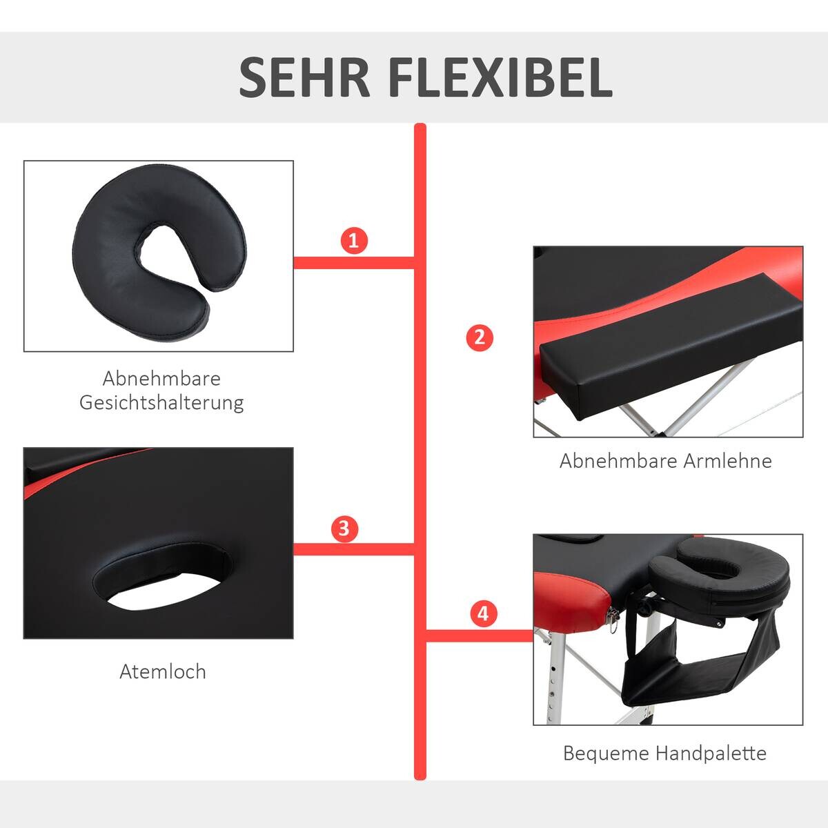 HOMCOM Massageliege rot PVC B/H/L: ca. 60x215x84 cm