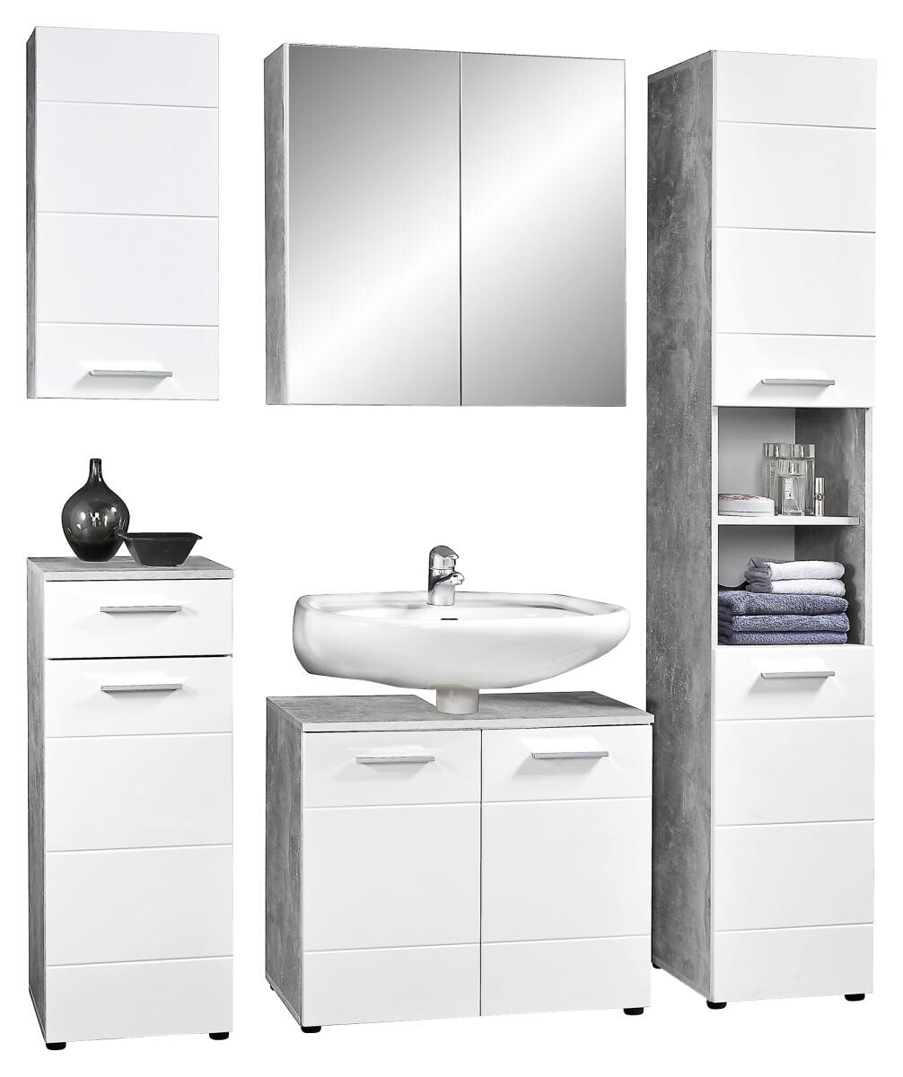 Waschbeckenunterschrank Stockholm Beton Optik weiß Hochglanz B/H/T: ca. 70x60x35 cm