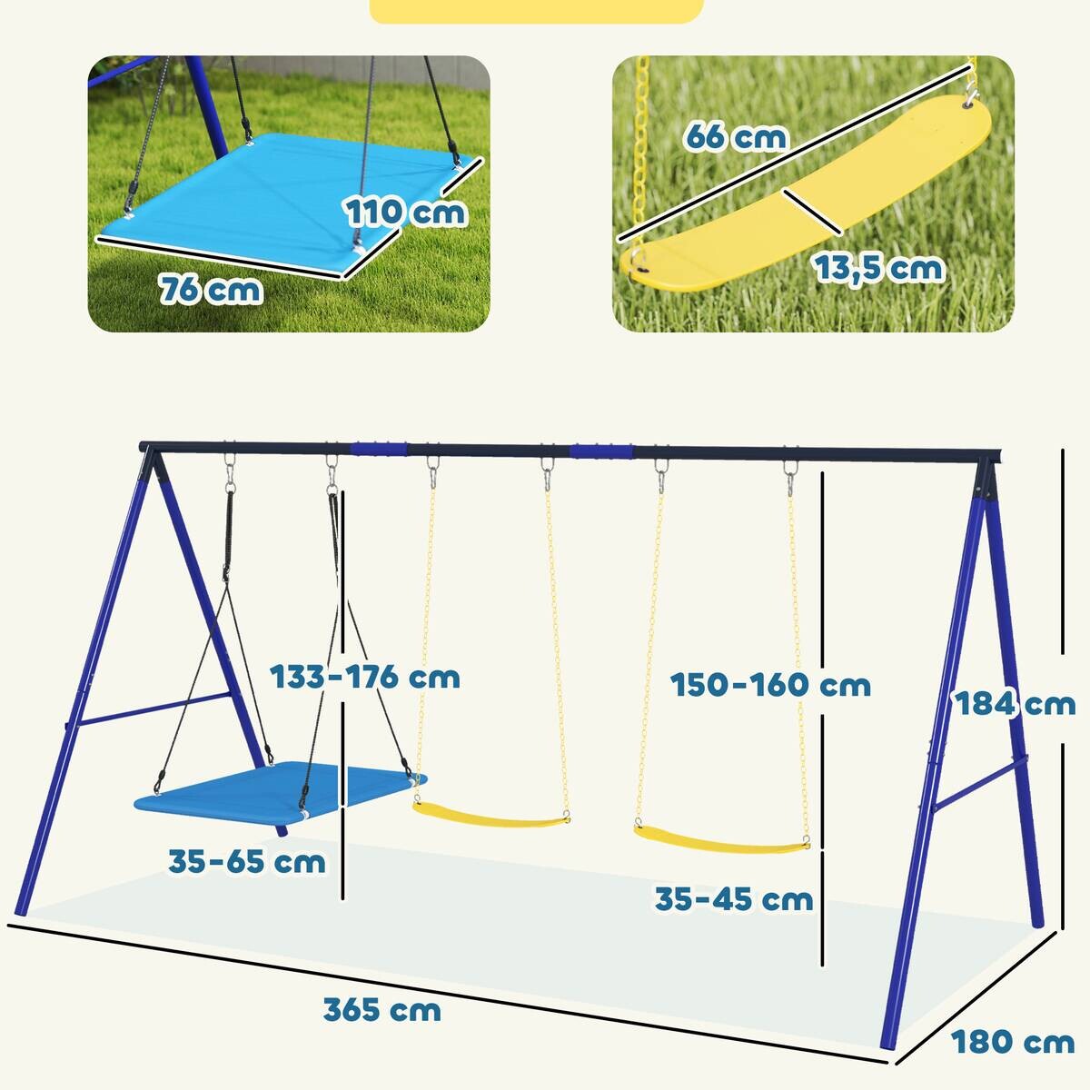 AIYAPLAY Kinderschaukel mehrfarbig B/H/L: ca. 180x184x365 cm