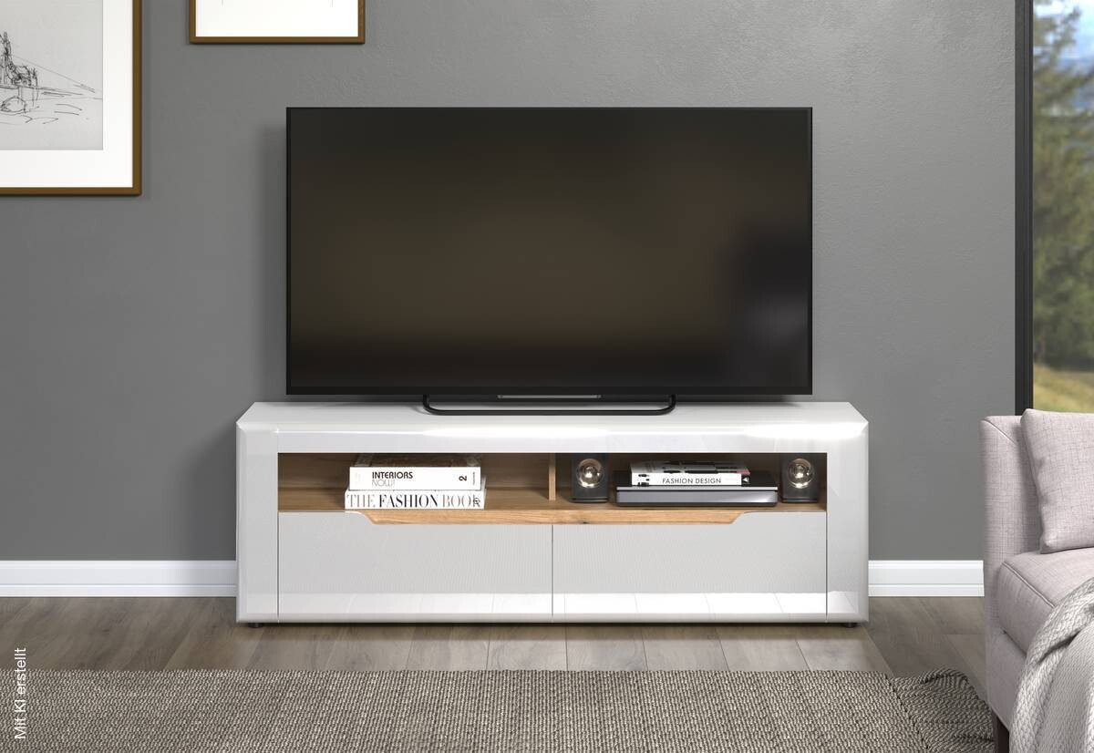 TV-Lowboard Marlon Eiche Evoke Coast Nachbildung weiß Hochglanz B/H/T: ca. 150x50x40 cm