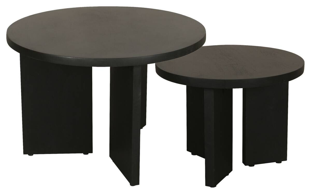 Beistelltisch ROUND, 2er-Set schwarz lackiert Akazie H/D: ca. 41x60 cm