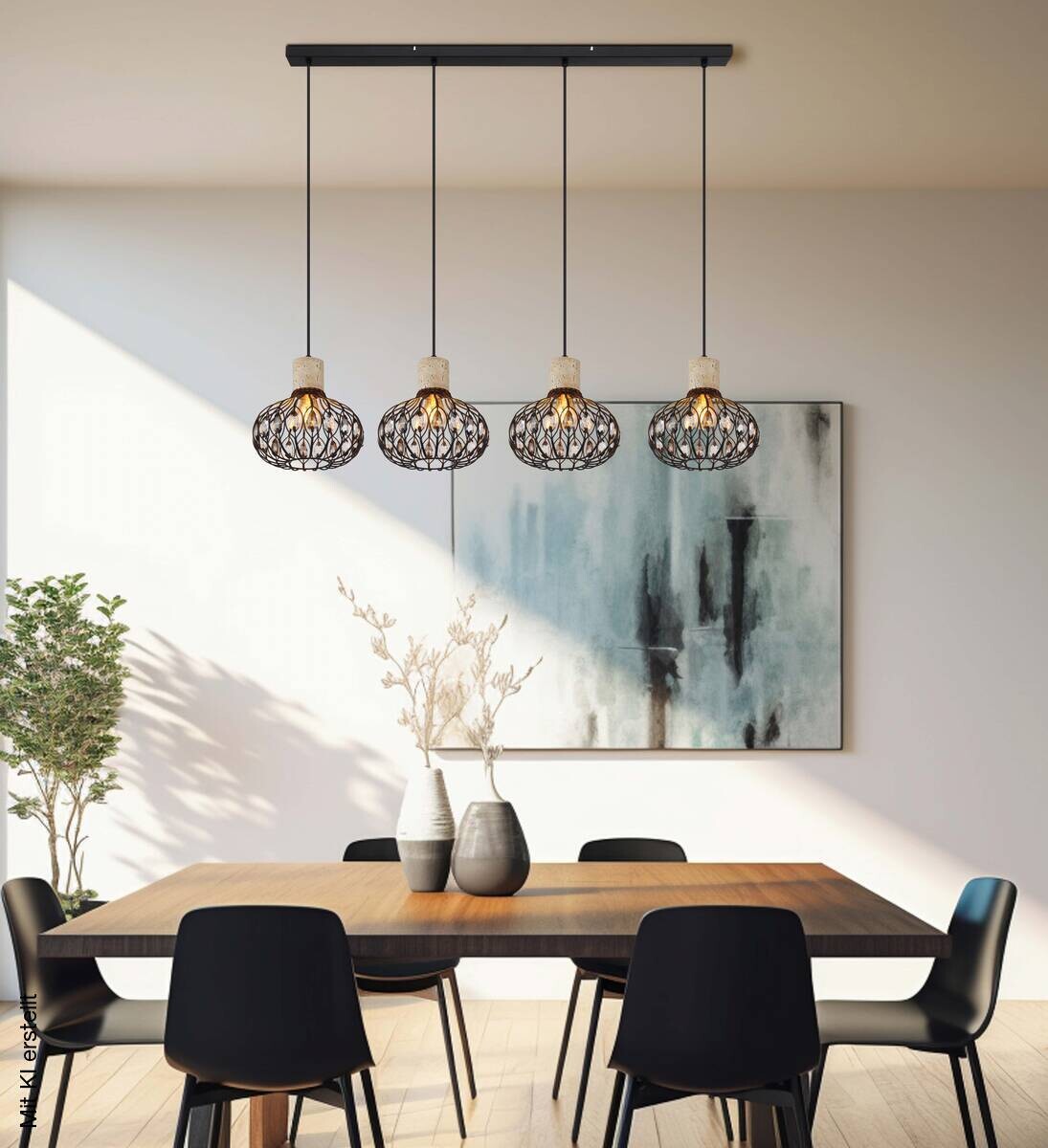 GLOBO Hängeleuchte grau Rauch mattschwarz Glas Metall B/H/L: ca. 25x150x115 cm E27 4 Brennstellen