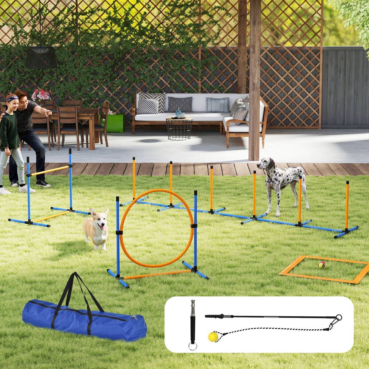 PawHut Hund Agility Set blau Kunststoff B/H/L: ca. 69x69x348 cm