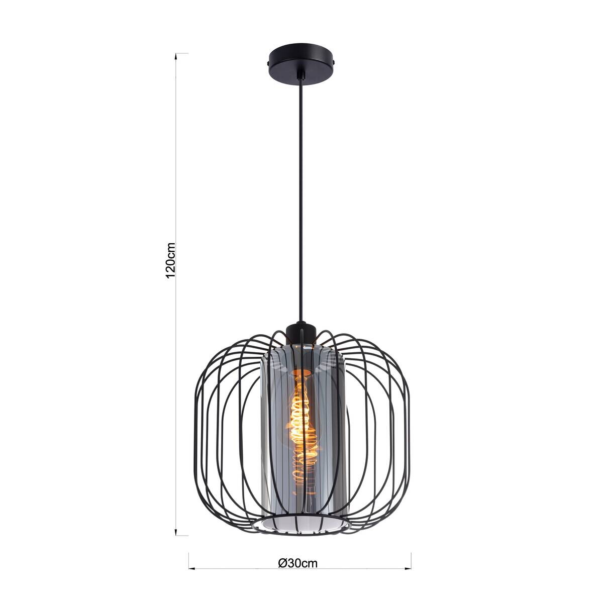 POCOline Pendelleuchte Solara schwarz Metall Glas H/D: ca. 120x30 cm E27 1 Brennstellen