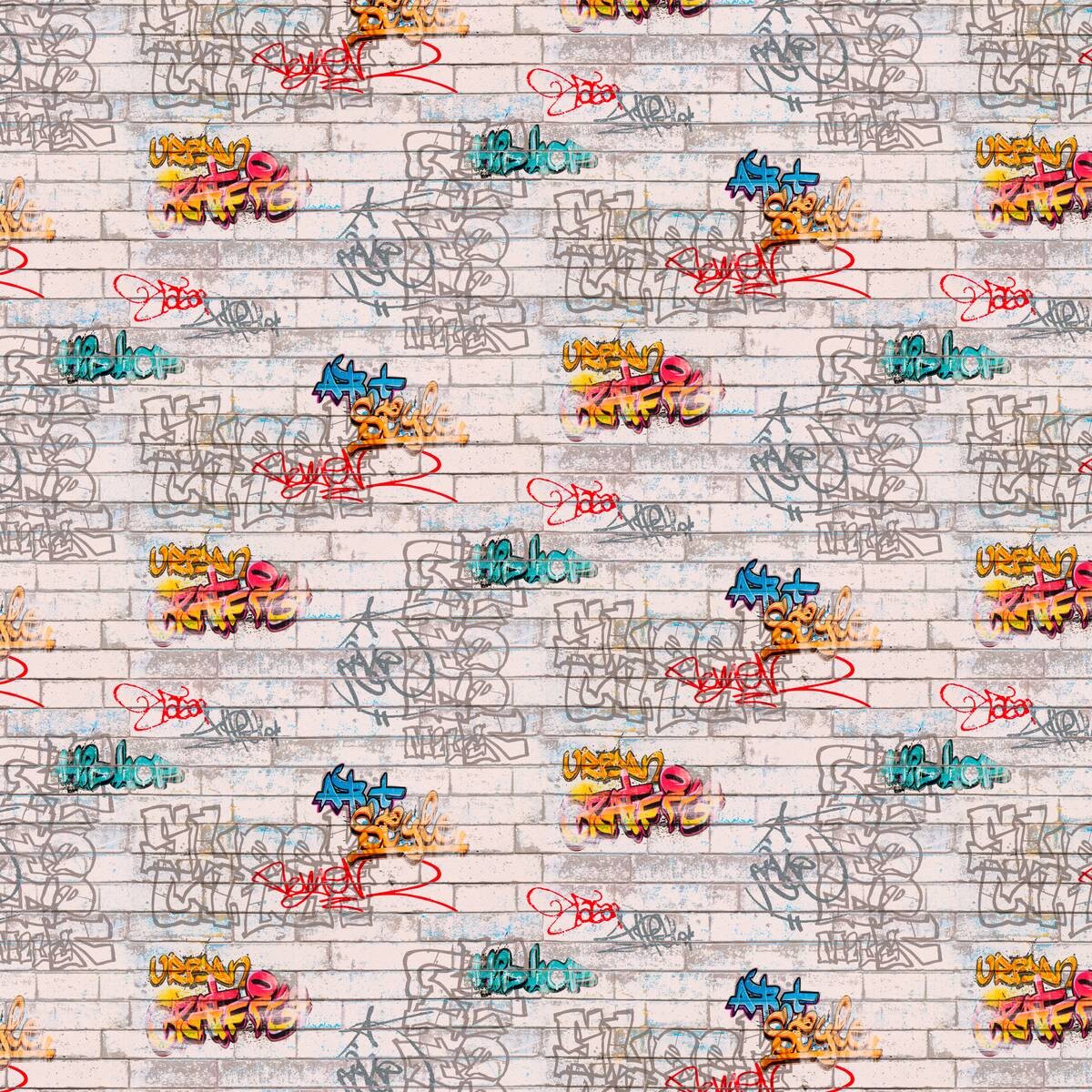 Papiertapete Graffiti weiß bunt B/L: ca. 53x1005 cm