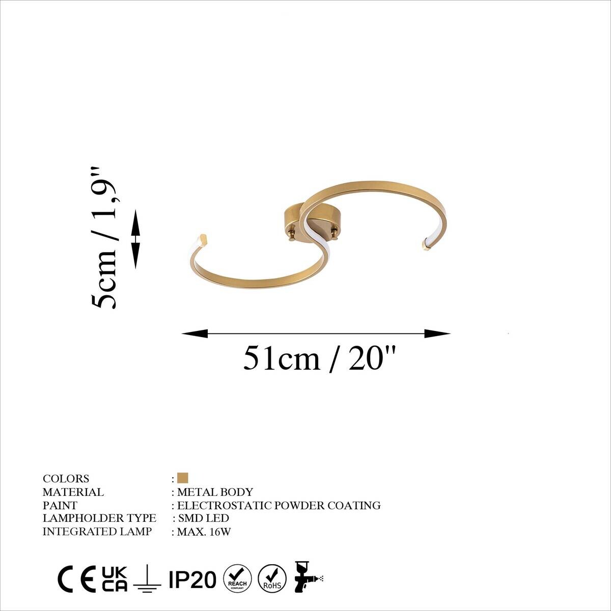 Opviq LED-Deckenleuchte gold B/H/T: ca. 25x51x5 cm