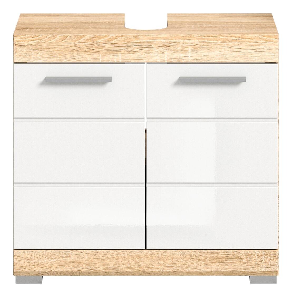 Waschbeckenunterschrank LAMBADA Eiche Sonoma hell Nachbildung weiß Hochglanz B/H/T: ca. 60x56x34 cm