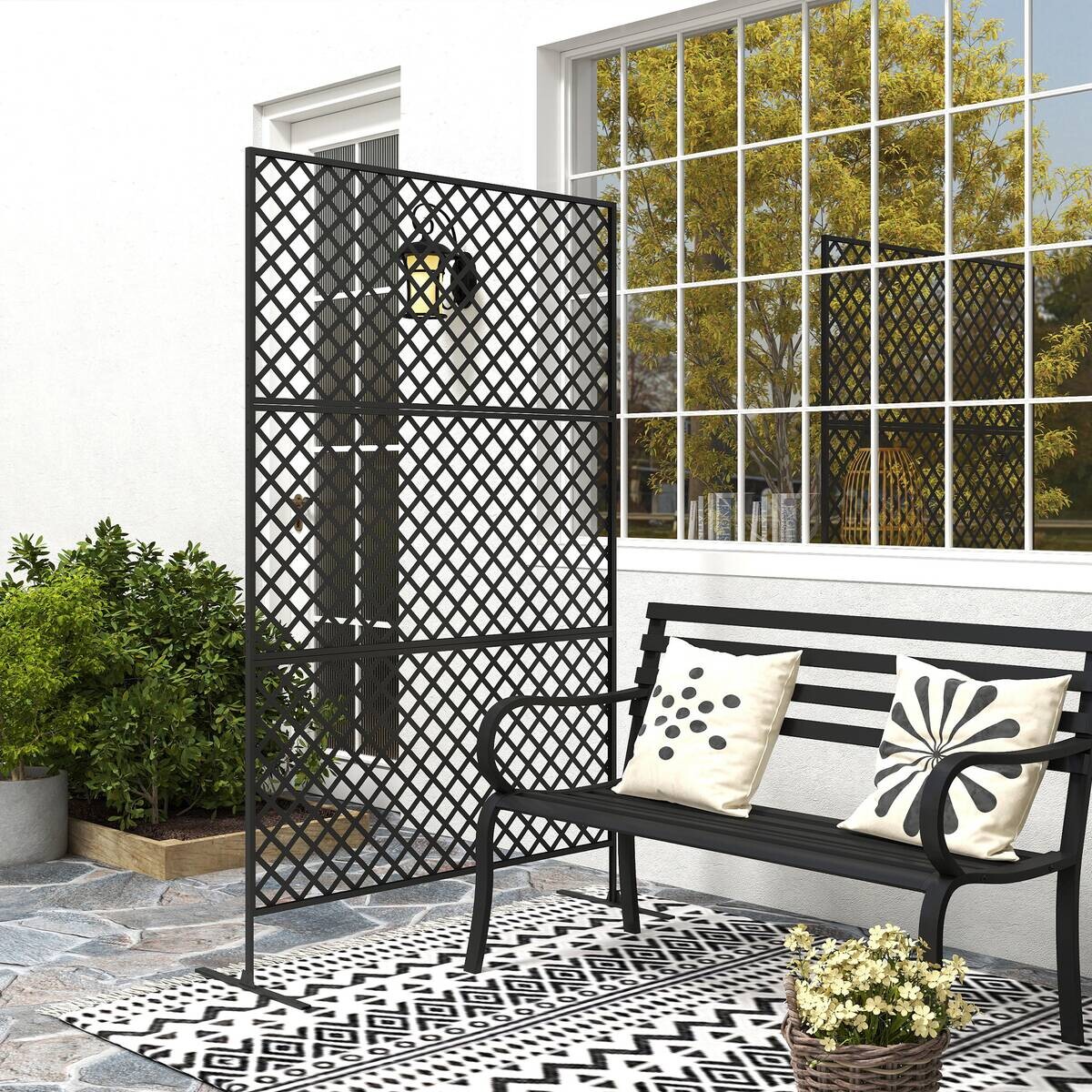 Outsunny Raumteiler schwarz Stahl B/H/L: ca. 45x198x122 cm