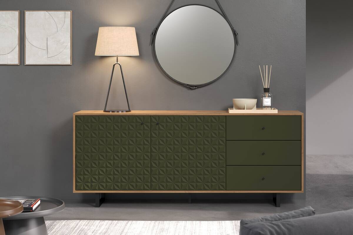 Sideboard Sentra Eiche Artisan Nachbildung grün dunkel B/H/T: ca. 183x75x40 cm