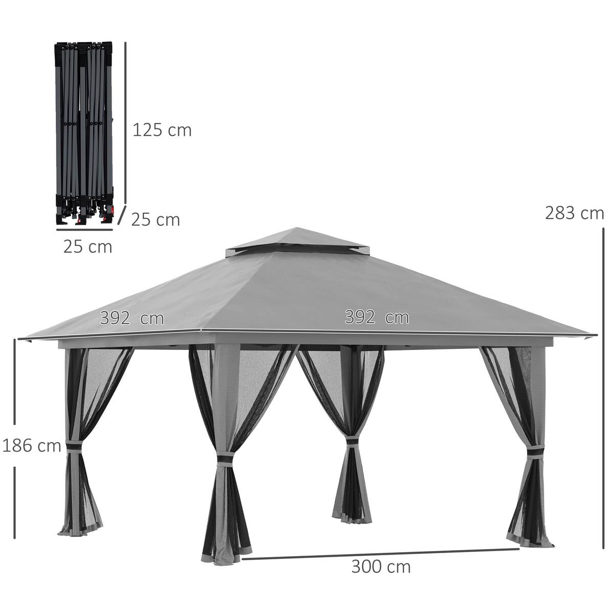 Outsunny Faltpavillon dunkelgrau Stoff B/H/L: ca. 392x283x392 cm