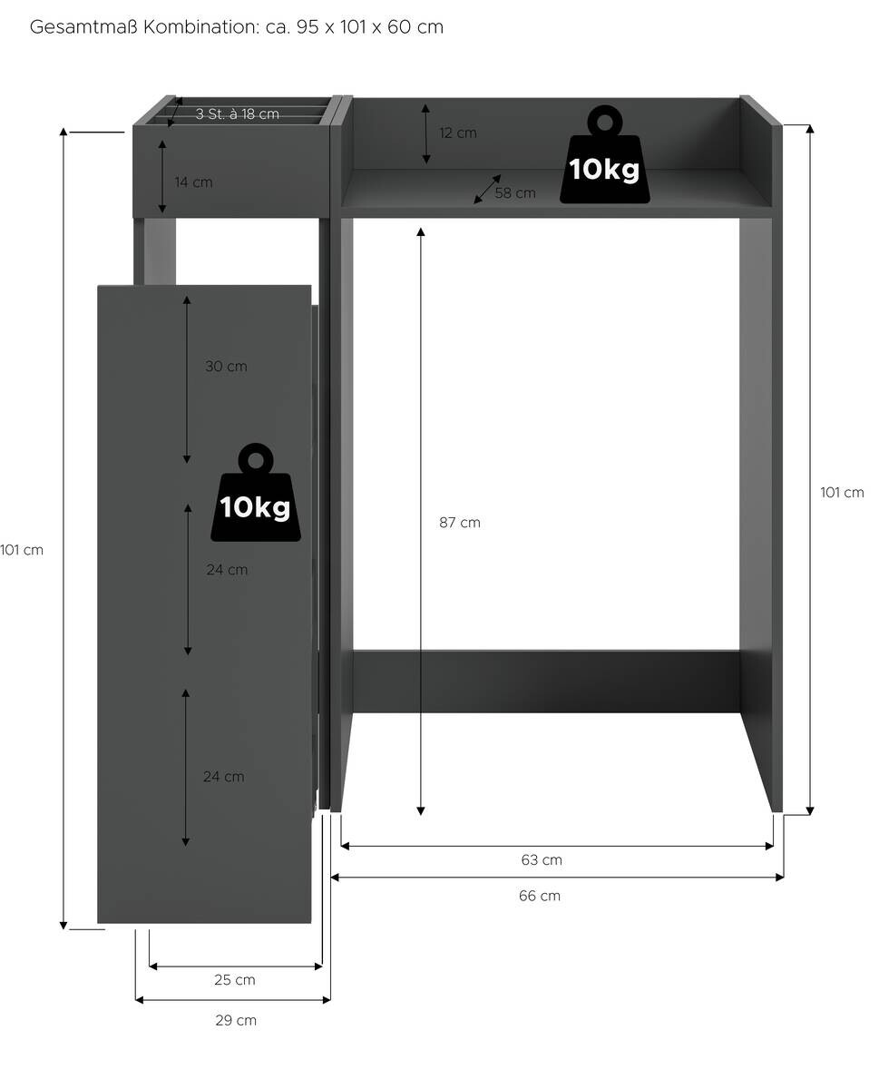 Waschmaschinenumbauschrank Free anthrazit B/H/T: ca. 95x101x60 cm