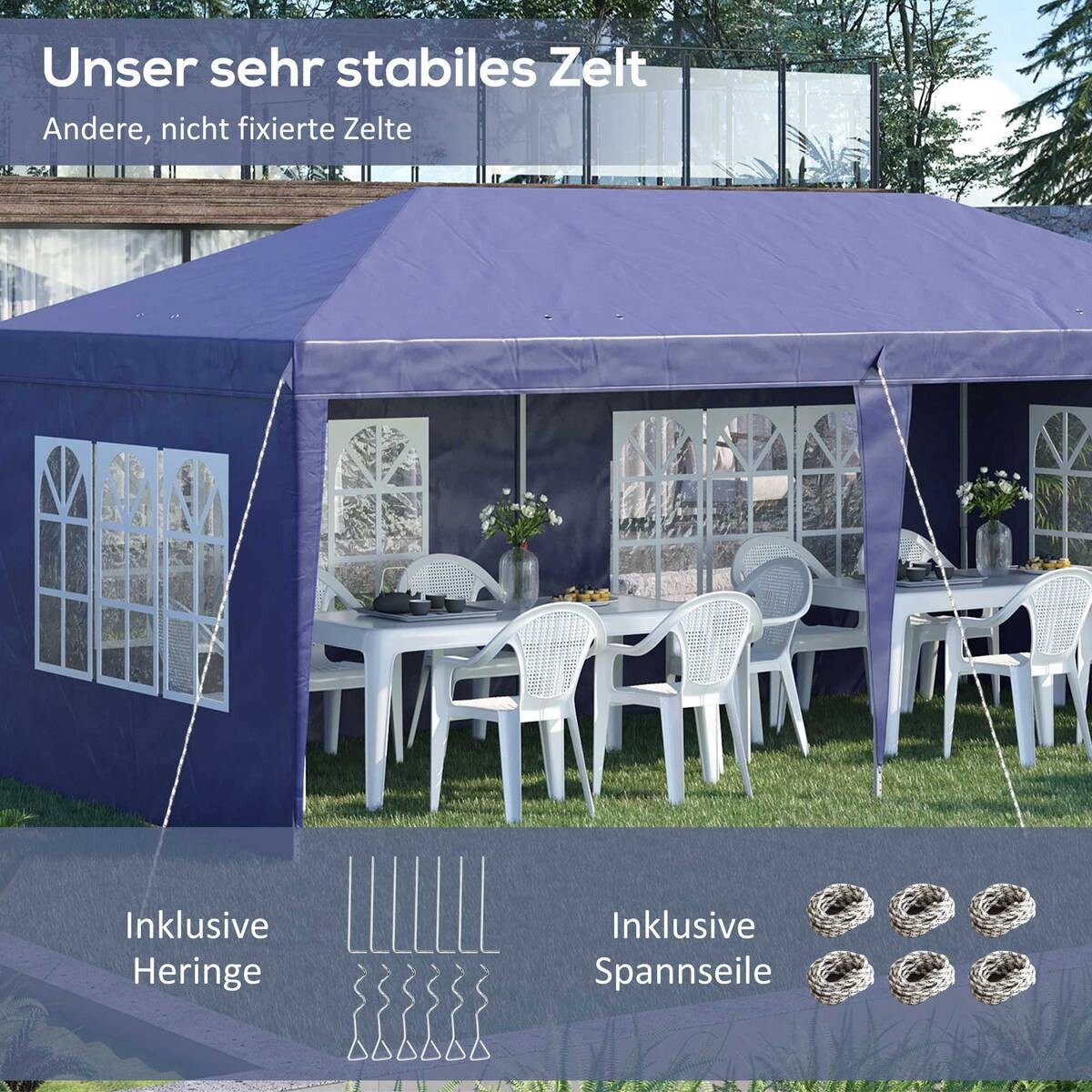 Outsunny Faltpavillon blau Polyester B/H/L: ca. 295x270x585 cm